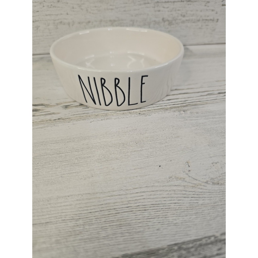 Rae Dunn Nibble Ceramic Pet Bowl White Black Small Cat Dog Dish Magenta 5.5in